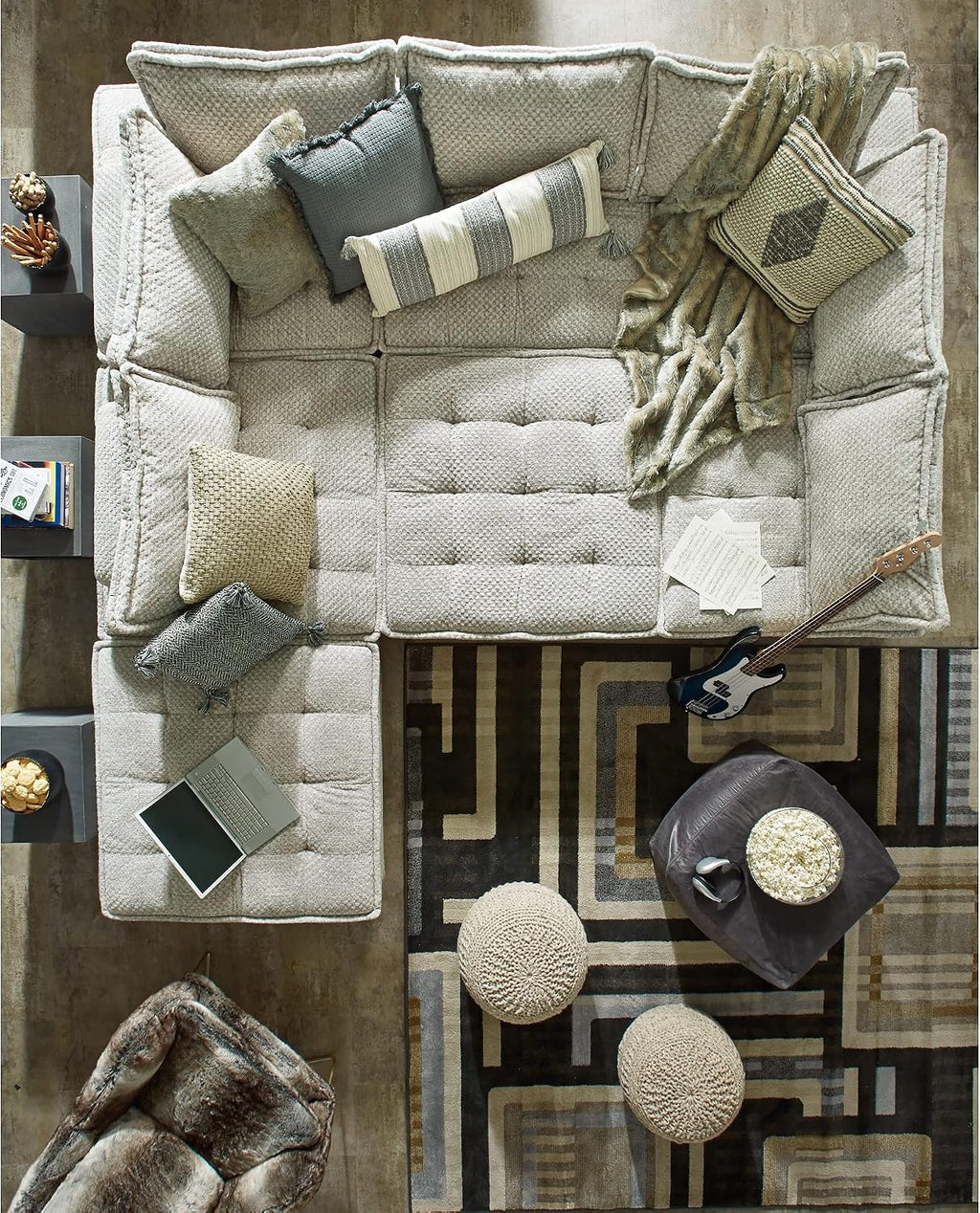 Signature Design by Ashley Oversized Armless Accent Chair, Taupe | Checkered polyester upholstery, Wood and engineered wood frame, Included bolster and toss pillows, Bales Series