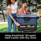 Ninja FrostVault 50qt Hard Cooler, Storage Drawer, Lakeshore Blue FB151BL | Ninja FrostVault keeps food cool, dry & separate under 40°F for days, with 50-qt capacity holding up to 80 cans