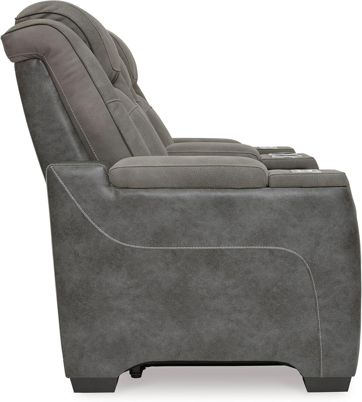 Signature Design by Ashley Power Reclining Loveseat with Console, Gray | Water-resistant faux leather, Zero-gravity recline, Easy View adjustable headrest, Wireless charging, Next-Gen Durapella