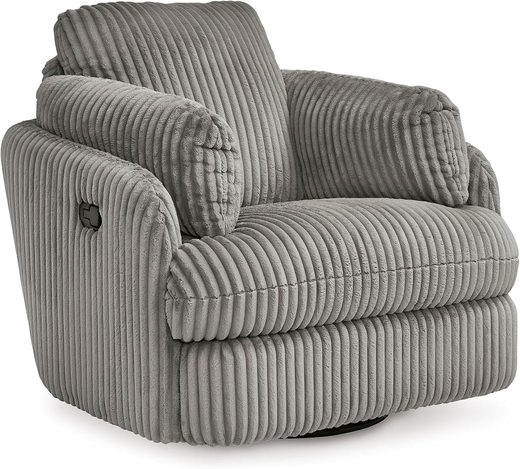 Signature Design by Ashley Tie-Breaker Swivel Glider Recliner, 2 Bolster Pillows, Hidden Storage, Fabric Upholstery, 41.38" W x 40.25" D x 39.75" H, Light Gray