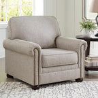 Signature Design by Ashley Gaelon Accent Chair, Dune Beige Chenille Fabric | Soft textured herringbone pattern, Sag-resistant platform foundation for even support, Traditional nailhead trim
