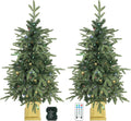 HOMCOM Set of 2 Prelit Christmas Trees with Dual-Colour Lights, Remote, 4ft