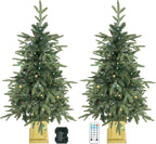 HOMCOM Set of 2 Prelit Christmas Trees with Dual-Colour Lights, Remote, 4ft