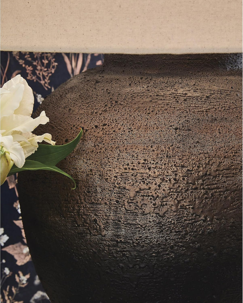 Signature Design by Ashley Newgerhard 1-Piece Table Lamp, 30.5 in, Metal | Textured rustic metal base, Cotton drum shade, Adjustable 3-way brightness, Large industrial style