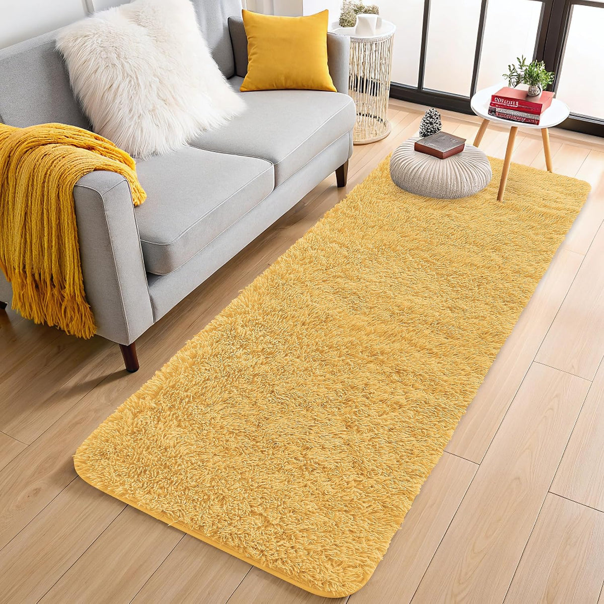 OLANLY Beige Round Rugs for Bedroom - Machine Washable, 4 ft Circle Area Rugs for Living Room, Soft and Fluffy Shaggy Carpet for Teen Girls and Boys, Nursery Rooms, Dorms, Home Decor Aesthetic