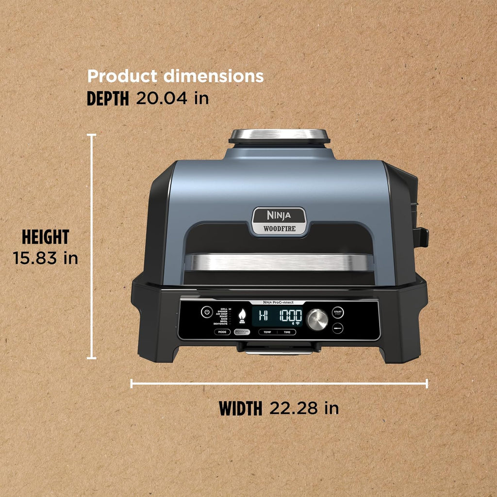 Ninja Woodfire ProConnect Premium XL BBQ Grill, 7-in-1, App Enabled, Blue | 180 sq in of cooking space with app-connected dual thermometers, and real wood-fired flavor