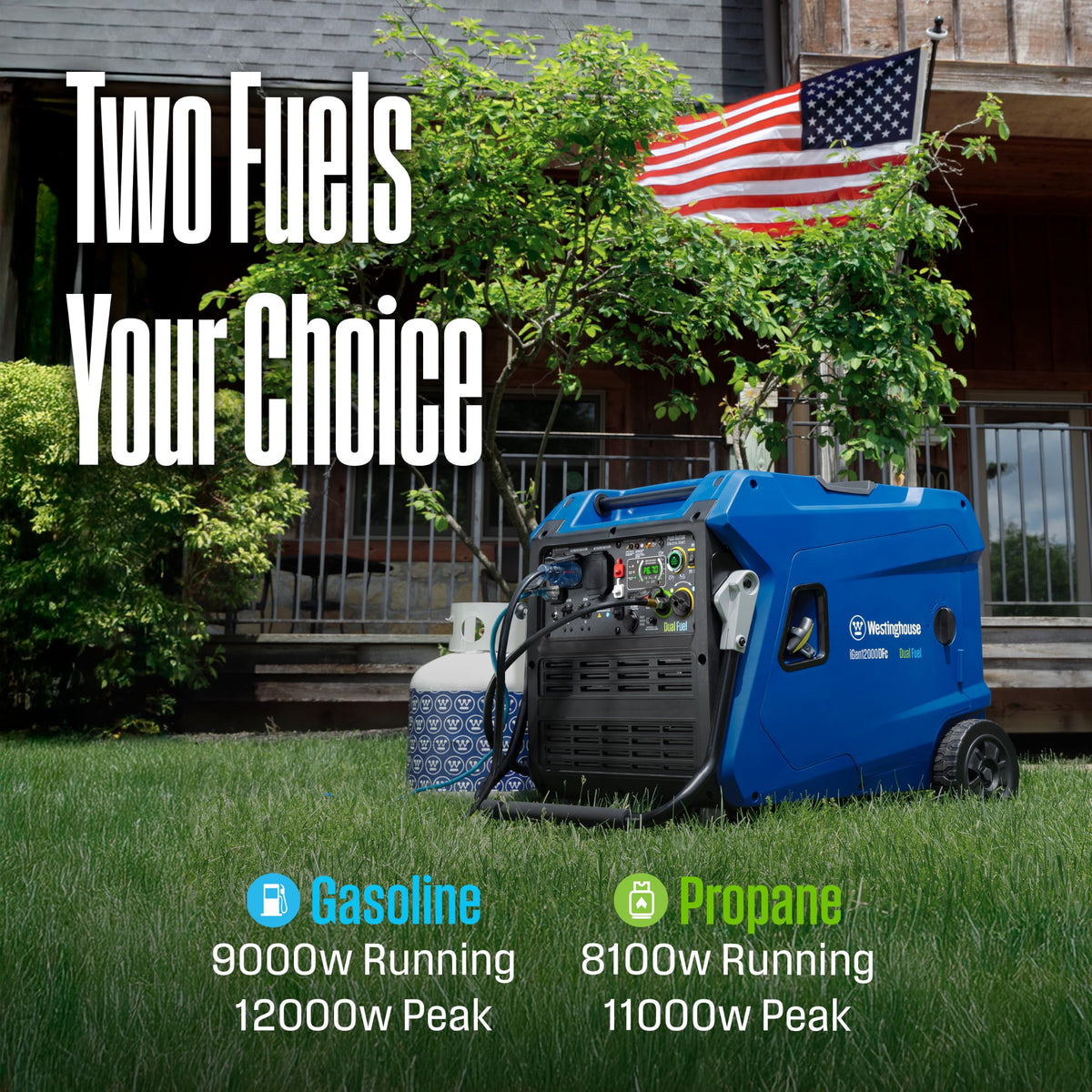 Westinghouse 12000 Peak Watt Tri-Fuel Portable Inverter Generator, Remote Start, Transfer Switch Ready, Gas/Propane/Natural Gas Powered, Low THD, Safe for Electronics, Parallel Capable, CO Sensor