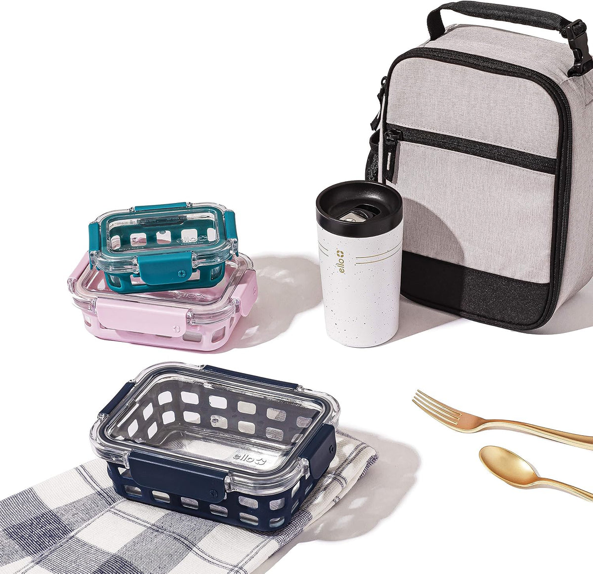 Ello Duraglass 5 Cup Glass Meal Prep Container with Lid, midnight