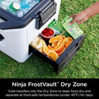 Ninja FrostVault™ 30qt Hard Cooler, Dry Storage Drawer, Halocline Green | Ninja FrostVault keeps food cool, dry & separate under 40°F for days, with 30-qt capacity holding up to 48 cans.