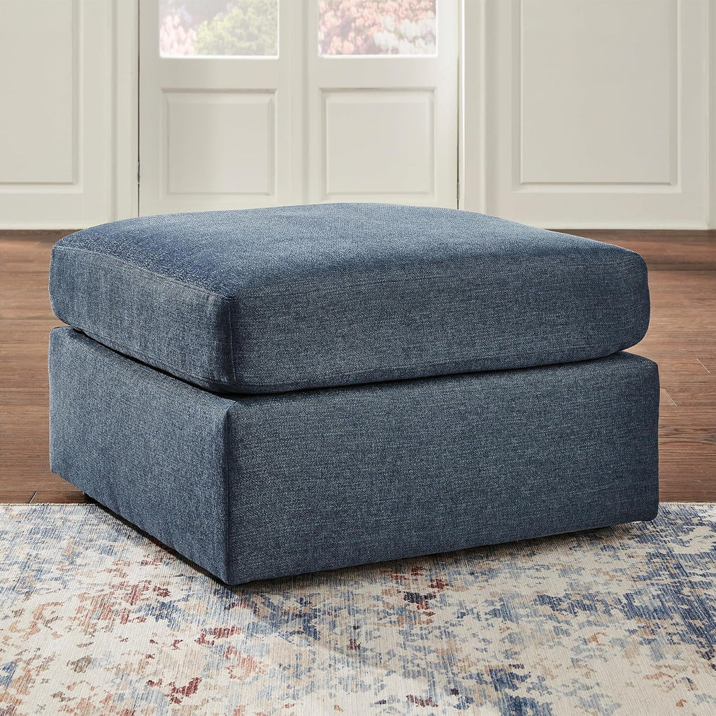 Signature Design by Ashley Modmax Oversized Square Accent Ottoman, Ink Blue | Stain-resistant Next-Gen Nuvella performance fabric, 32 in square footprint, Fits modular sectionals, No assembly required