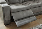 Signature Design by Ashley Power Reclining Loveseat with Console, Gray | Water-resistant faux leather, Zero-gravity recline, Easy View adjustable headrest, Wireless charging, Next-Gen Durapella