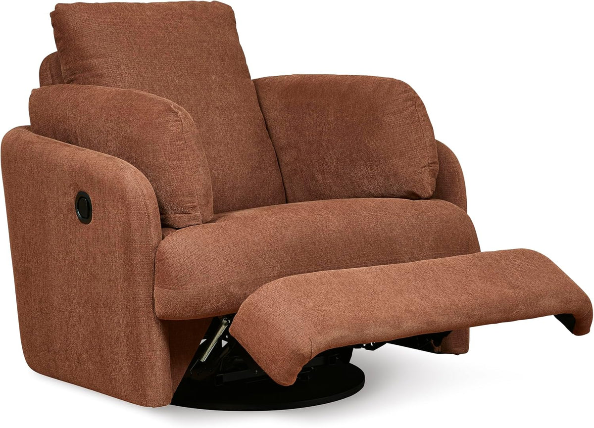 Signature Design by Ashley Modmax Contemporary Swivel Glider Recliner, Manual Reclining Chair for Living Room or Nursery, Next-Gen Nuvella Stain-Resistant Fabric, Hidden Storage, 42" W, Orange