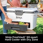 Ninja FrostVault™ 50qt Hard Cooler with Dry Storage Drawer, Spanish Moss | Ninja FrostVault keeps food cool, dry & separate under 40°F for days, with 50-qt capacity holding up to 80 cans