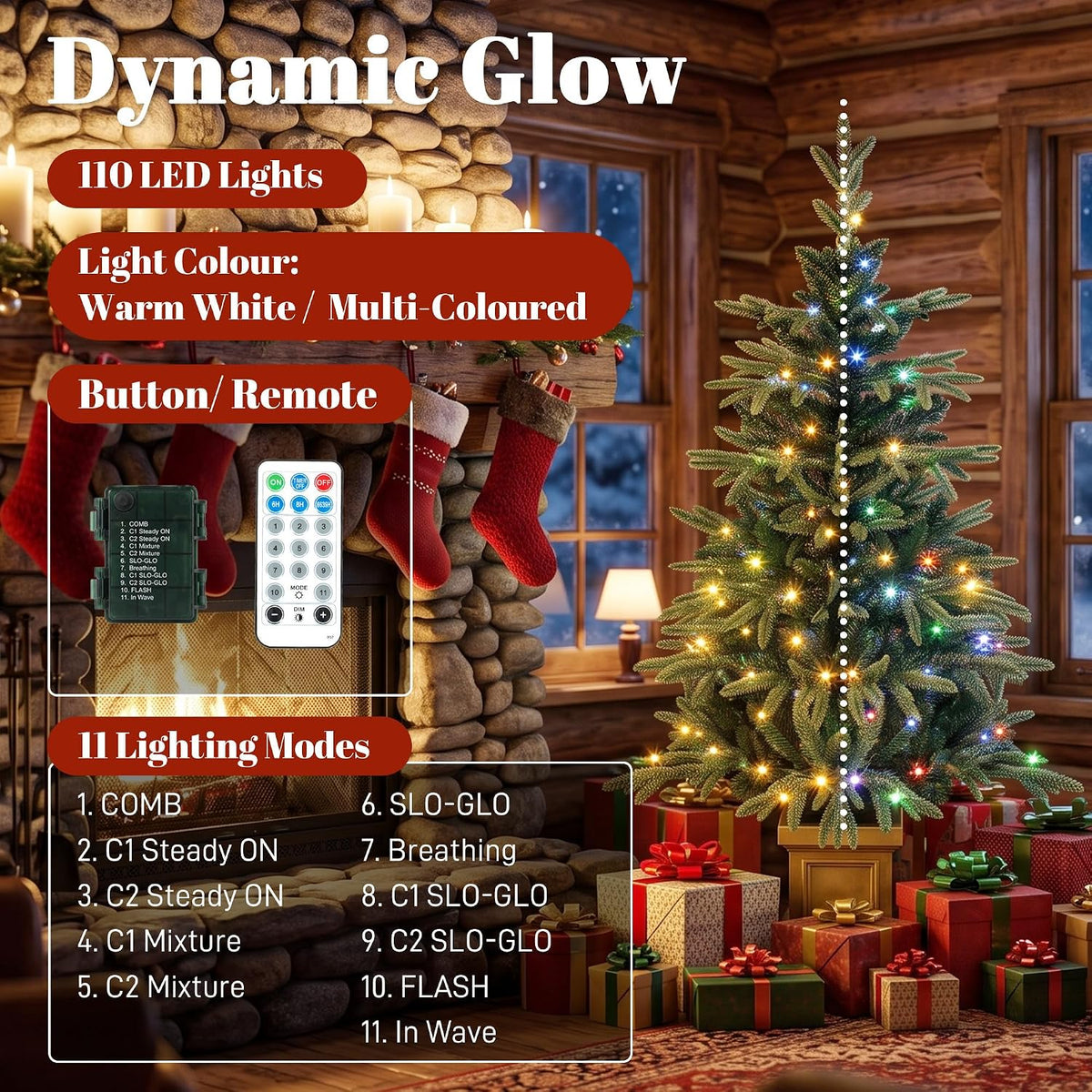 HOMCOM Set of 2 Prelit Christmas Trees with Dual-Colour Lights, Remote, 4ft