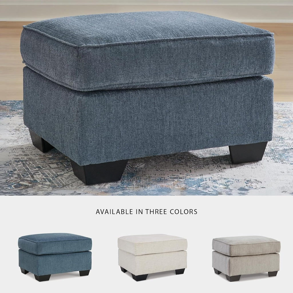 Signature Design by Ashley Ottoman, Cashton Blue Rectangular Foot Rest | 100% polyester Janiere chenille, Crosshatched weave, Ottoman foot rest, Firm foam cushion, Sturdy reinforced frame structure