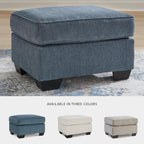 Signature Design by Ashley Ottoman, Cashton Blue Rectangular Foot Rest | 100% polyester Janiere chenille, Crosshatched weave, Ottoman foot rest, Firm foam cushion, Sturdy reinforced frame structure