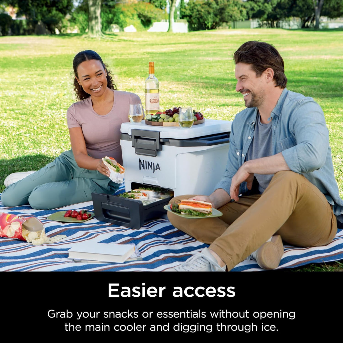 Ninja FrostVault™ 30qt Hard Cooler, Dry Storage Drawer, Halocline Green | Ninja FrostVault keeps food cool, dry & separate under 40°F for days, with 30-qt capacity holding up to 48 cans.