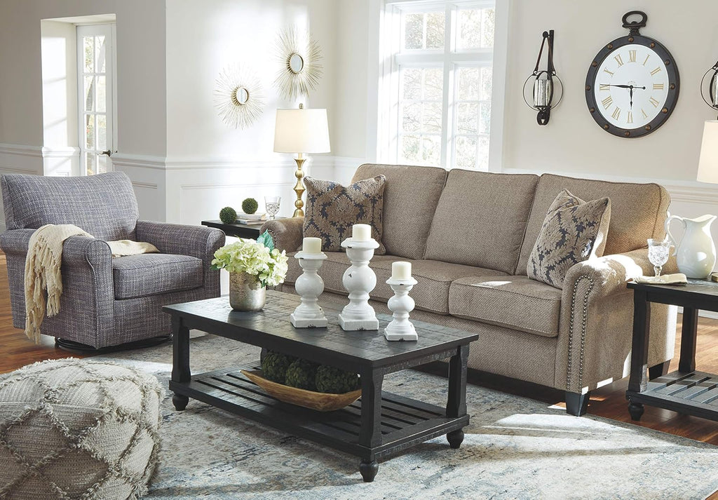Signature Design by Ashley Renley Tweed Glider Swivel Accent Chair, Ash | Multi-tonal polyester, rayon, and acrylic upholstery, 360-degree rotation for living rooms and home offices