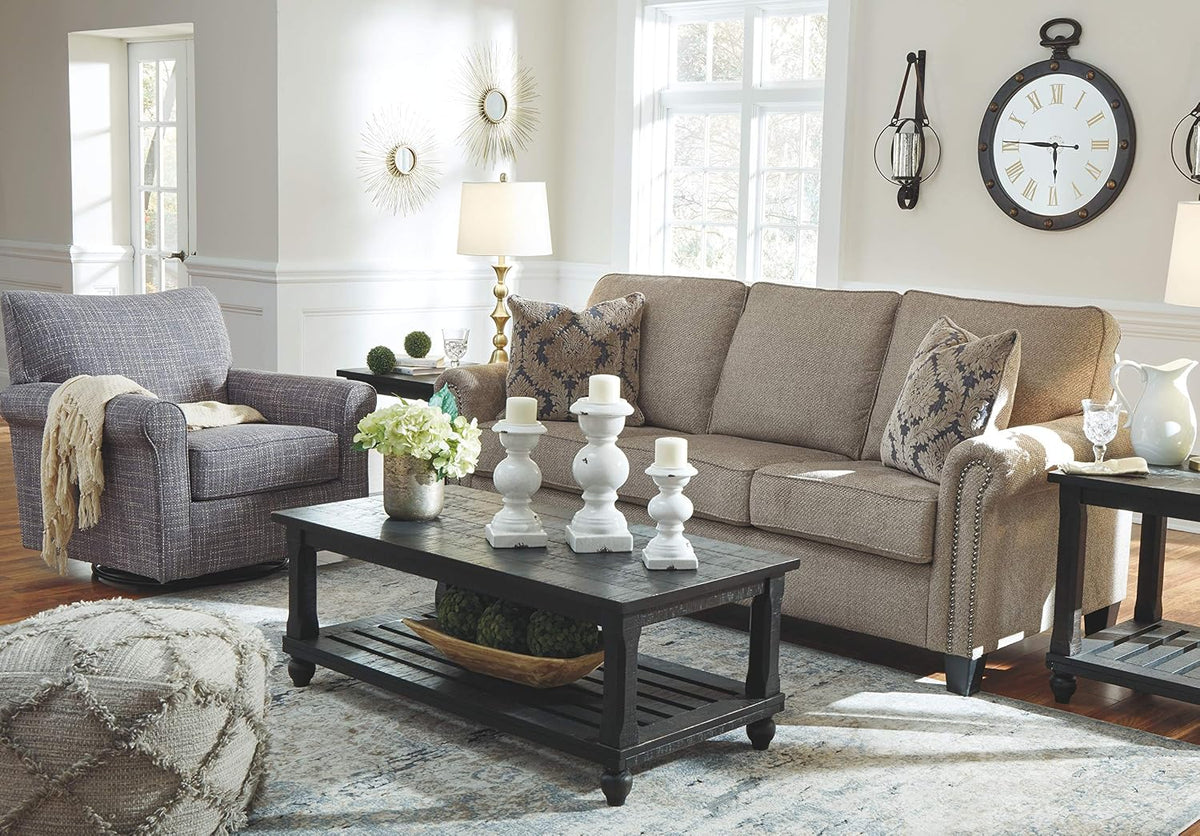 Signature Design by Ashley Renley Tweed Glider Swivel Accent Chair, Ash | Multi-tonal polyester, rayon, and acrylic upholstery, 360-degree rotation for living rooms and home offices