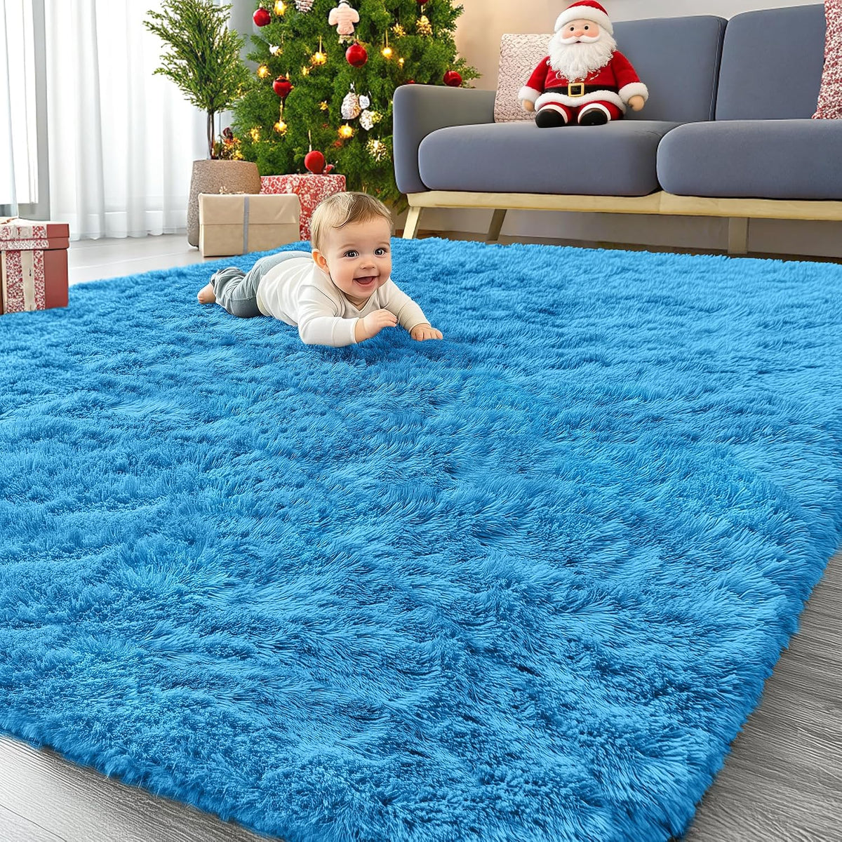 OLANLY Beige Round Rugs for Bedroom - Machine Washable, 4 ft Circle Area Rugs for Living Room, Soft and Fluffy Shaggy Carpet for Teen Girls and Boys, Nursery Rooms, Dorms, Home Decor Aesthetic