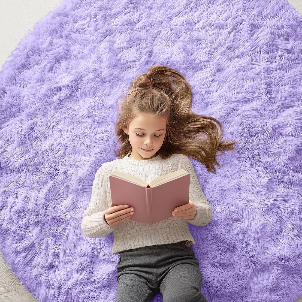 OLANLY Beige Round Rugs for Bedroom - Machine Washable, 4 ft Circle Area Rugs for Living Room, Soft and Fluffy Shaggy Carpet for Teen Girls and Boys, Nursery Rooms, Dorms, Home Decor Aesthetic