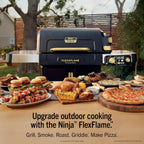 Ninja FlexFlame ProConnect Grill & Smoker, 5-in-1, Black/Gold, PG305 | Ninja FlexFlame ProConnect smokes & griddles with 200-600°F precision, synced to your phone for real-time cook alerts.