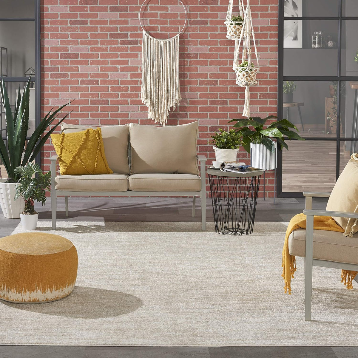 Nourison Home Essentials Indoor Outdoor Area Rug, Ivory Beige, 7' x 10'