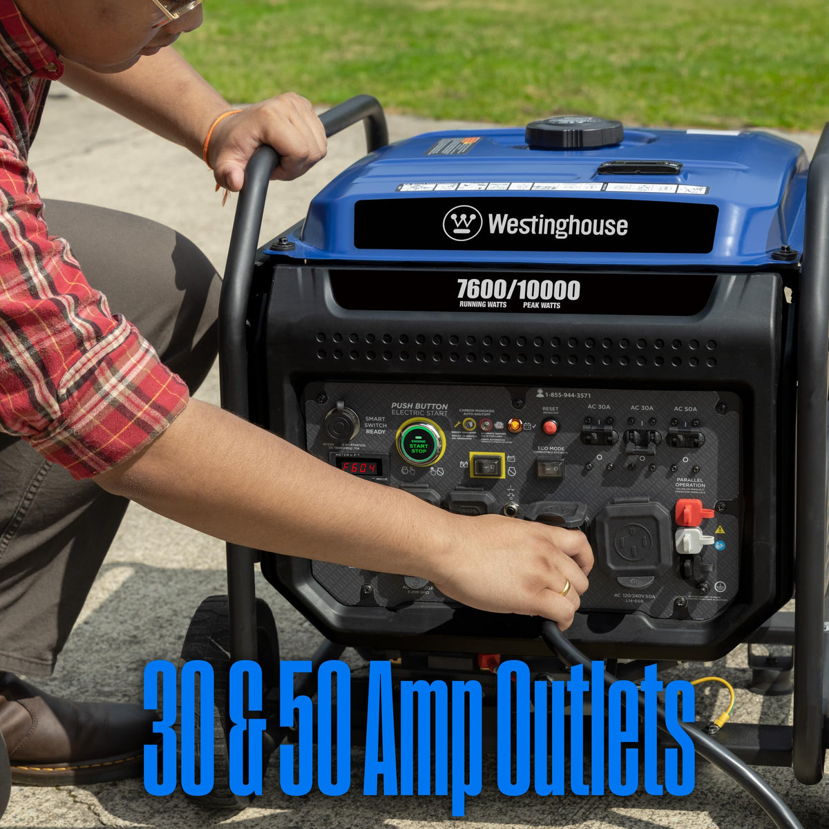 Westinghouse 12000 Peak Watt Dual Fuel Portable Inverter Generator, Remote Electric Start, Transfer Switch Ready, Gas and Propane Powered, Low THD - Safe for Electronics, Parallel Capable, CO Sensor