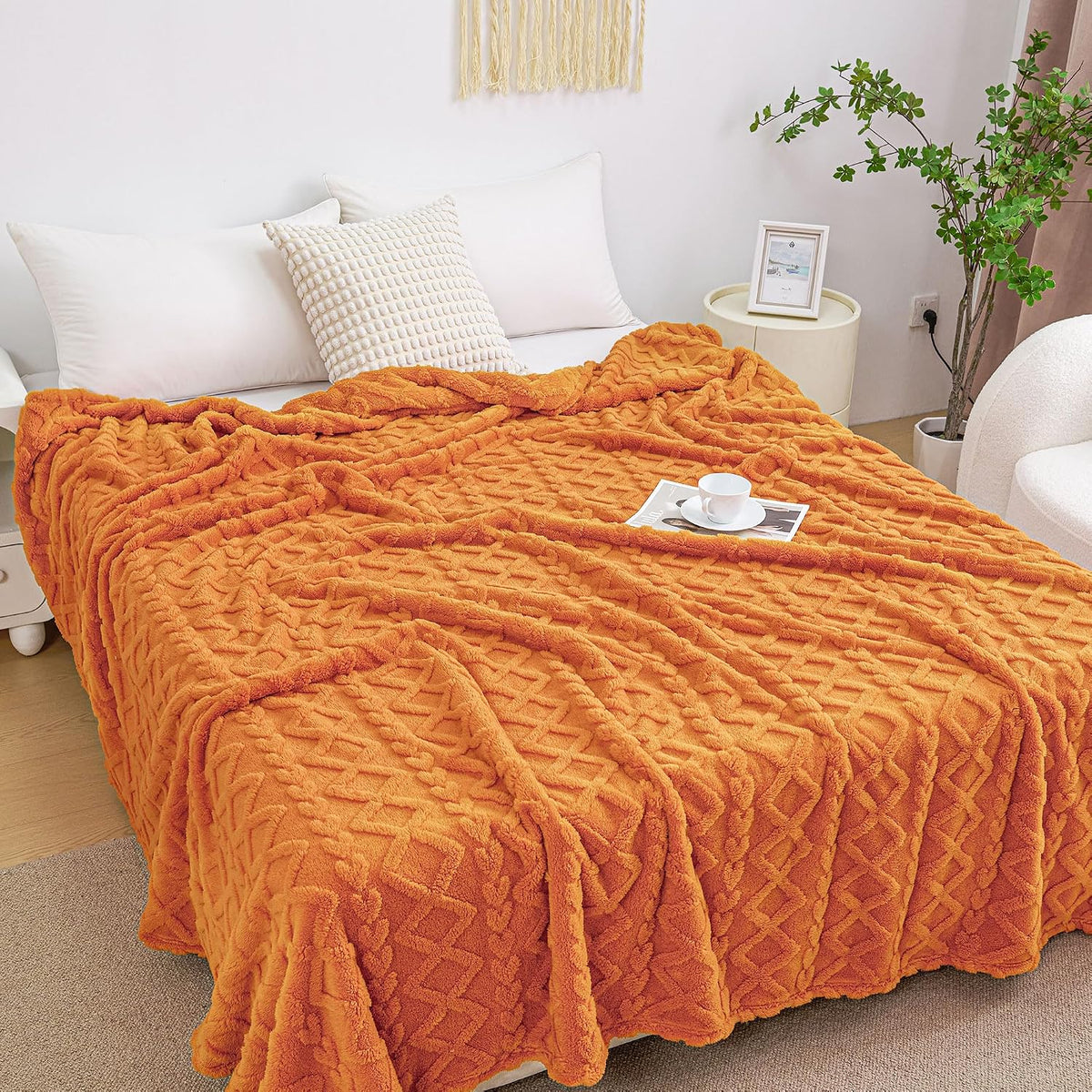Aganear Fleece Throw Blanket for Couch, Fall Boho Blankets,50"x60" Khaki