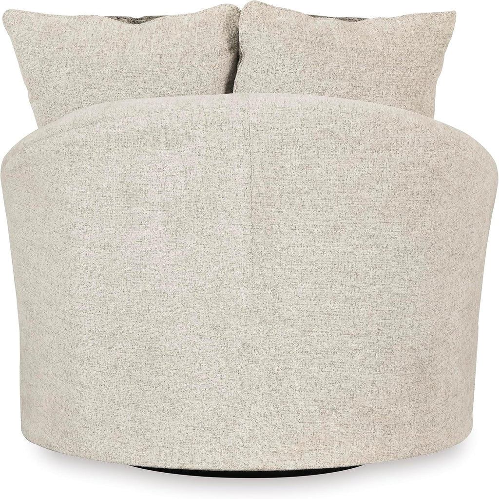 Signature Design by Ashley Soletren Oversized Swivel Accent Chair, Stone | Cozy 100% polyester chenille, Smooth 360-degree swivel base, Includes 2 geometric throw pillows