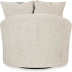 Signature Design by Ashley Soletren Oversized Swivel Accent Chair, Stone | Cozy 100% polyester chenille, Smooth 360-degree swivel base, Includes 2 geometric throw pillows