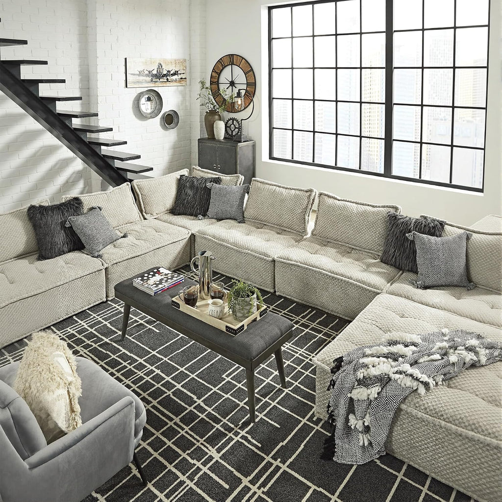 Signature Design by Ashley Oversized Armless Accent Chair, Taupe | Checkered polyester upholstery, Wood and engineered wood frame, Included bolster and toss pillows, Bales Series