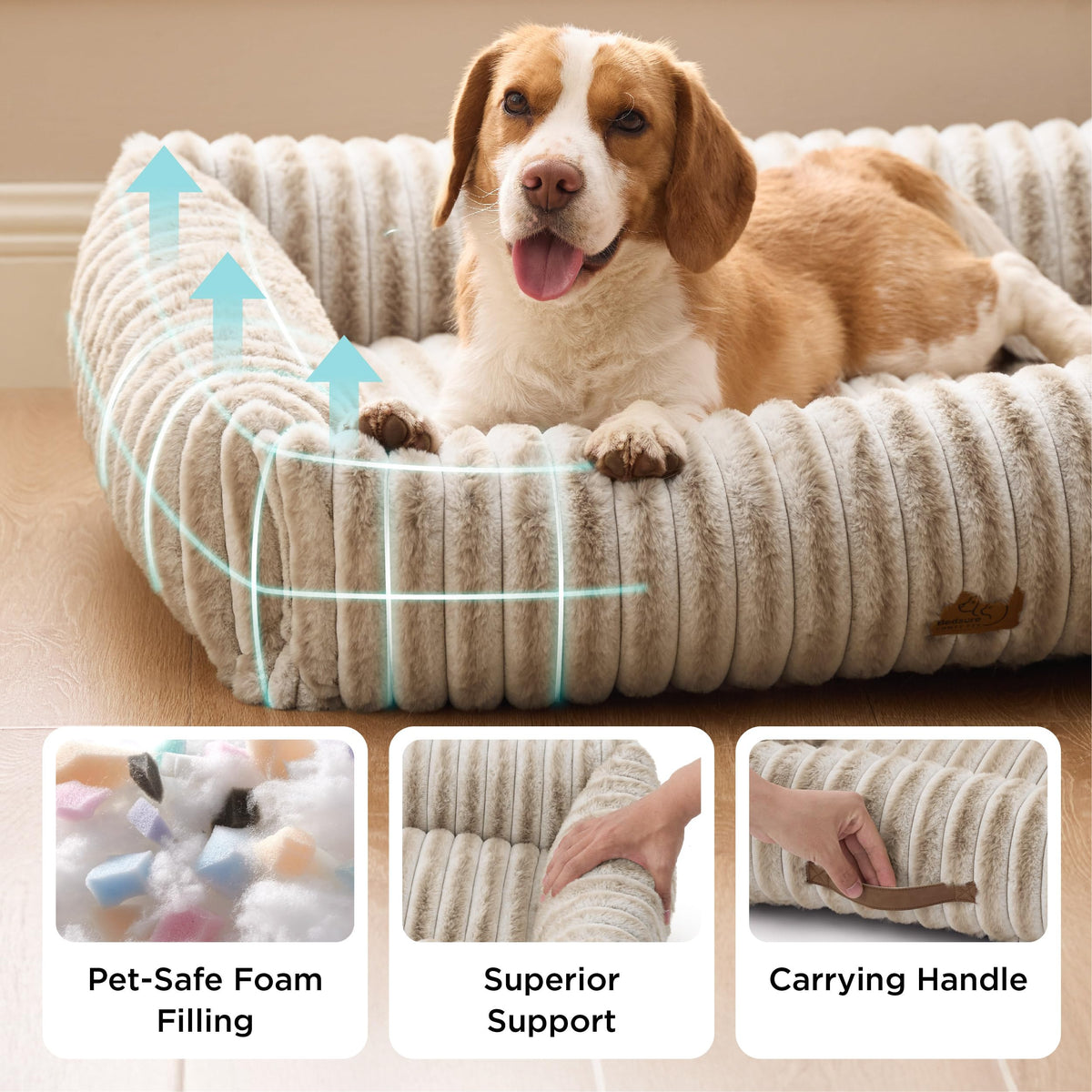 Bedsure ComfyFleece® Cute Dog Beds Large Sized Dog Washable，36in Cream