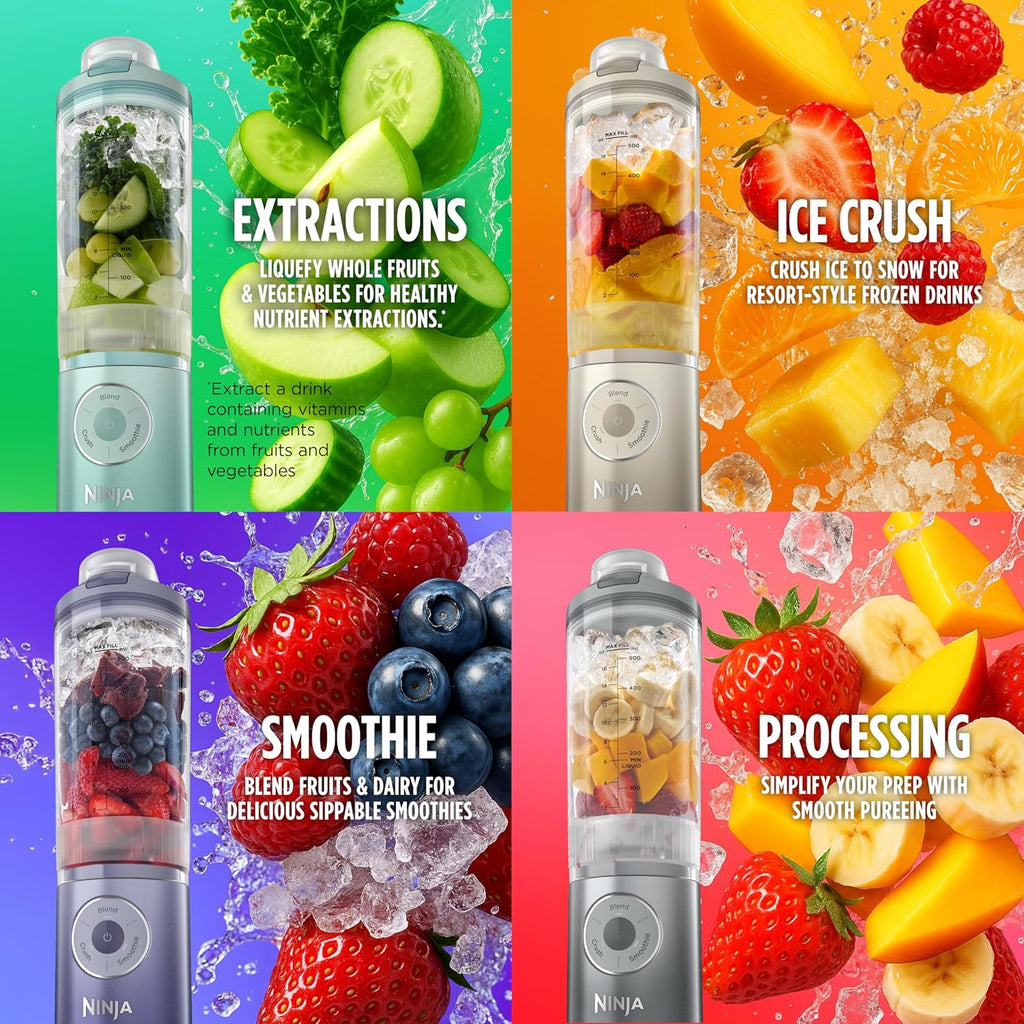 Ninja Blast Max Portable Blender, Twist & Go, 22oz, Grey, BC251GY | Twist & Go removable 22-oz vessel. Auto-iQ Crush & Smoothie programs, cordless. Dishwasher safe, leakproof lid.
