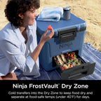Ninja FrostVault 30qt Cooler with Wheels, Dry Storage, Lakeshore Blue | Ninja FrostVault's 30-qt capacity holds 48 cans, keeps food cool & dry, and rolls easily on all-terrain wheels