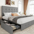Allewie Queen Size Storage Bed Frame with 4 Underbed Drawers, Upholstered Platform Bed with Adjustable Headboard, Square Button Tufted, Easy Assembly, Noise-Free, No Box Spring Needed, Light Grey