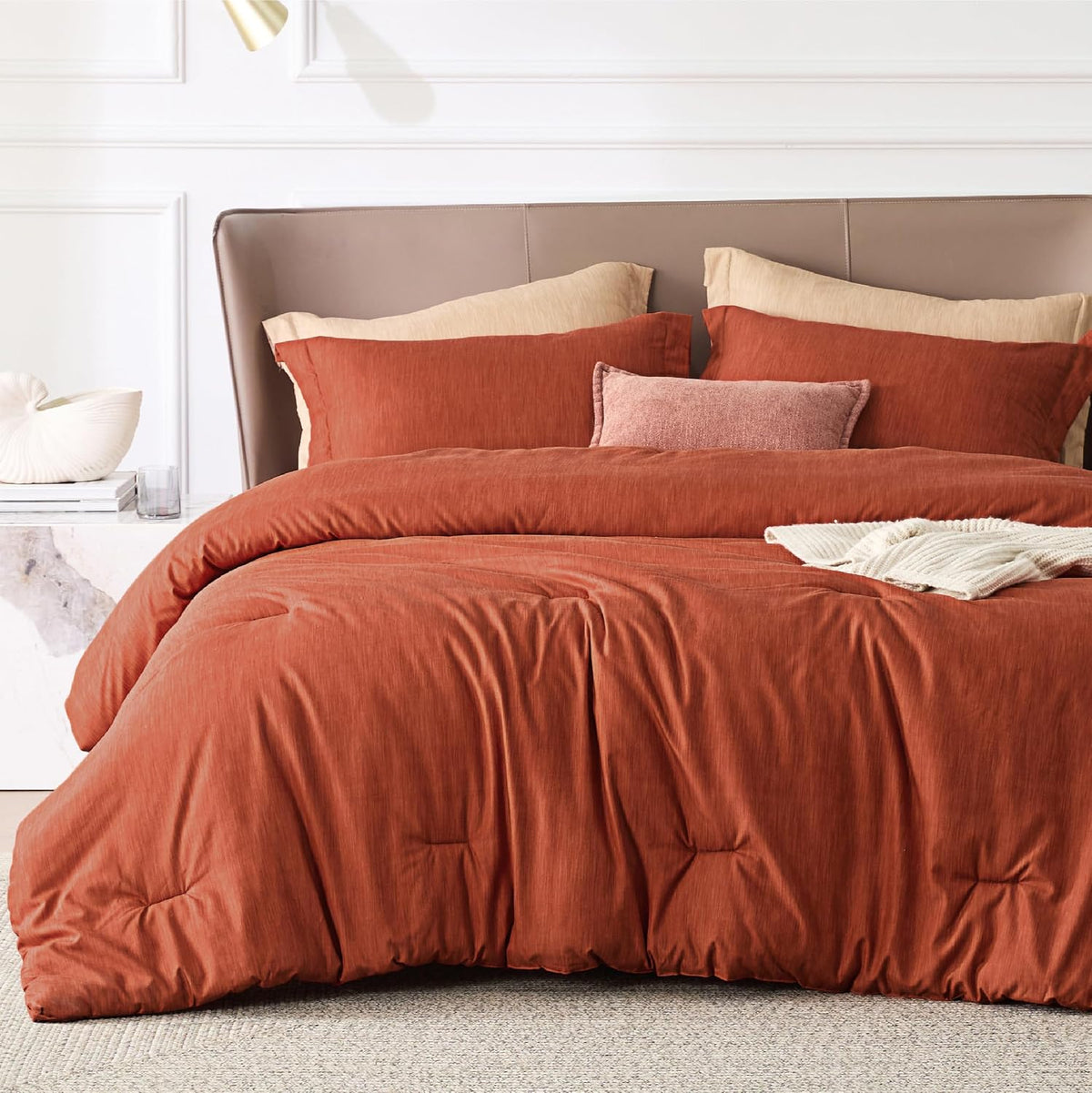 Bedsure Queen Size Comforter Sets, Beige Cationic Dyed Bedding Set 3 Pcs