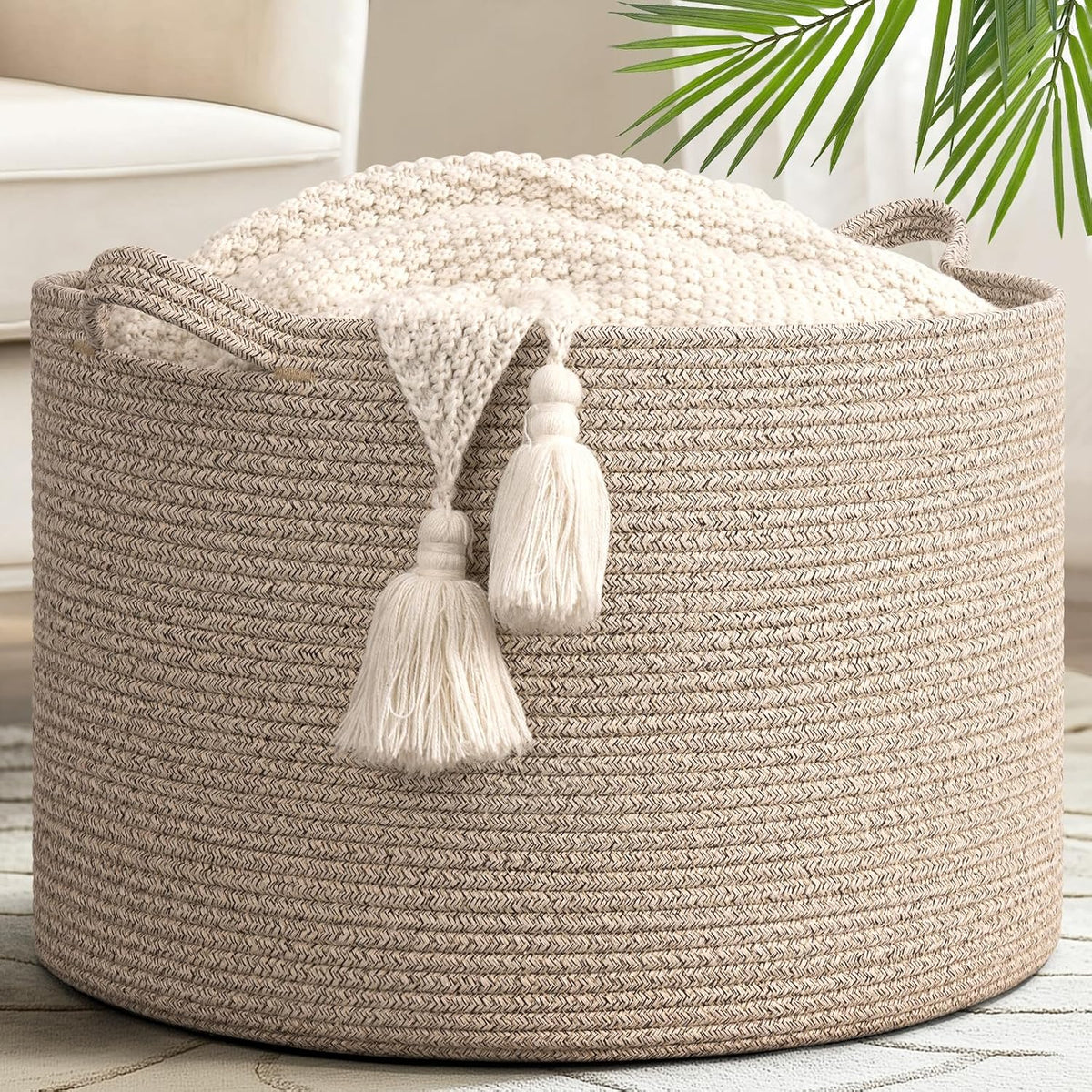 Goodpick Woven Rope Basket for Blankets Fit Nursery & Living Room, 45L