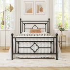 Allewie Twin Size Metal Platform Bed Frame, Victorian Headboard, Black