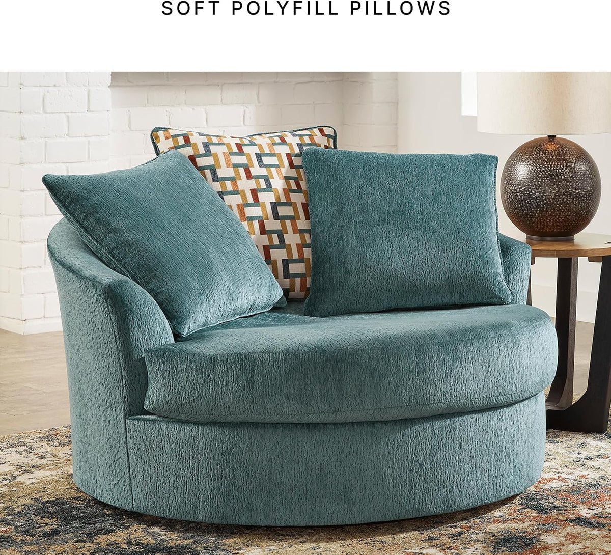 Signature Design by Ashley Laylabrook Scandinavian Upholstered Oversized Swivel Accent Chair with 3 Back Pillows, Green