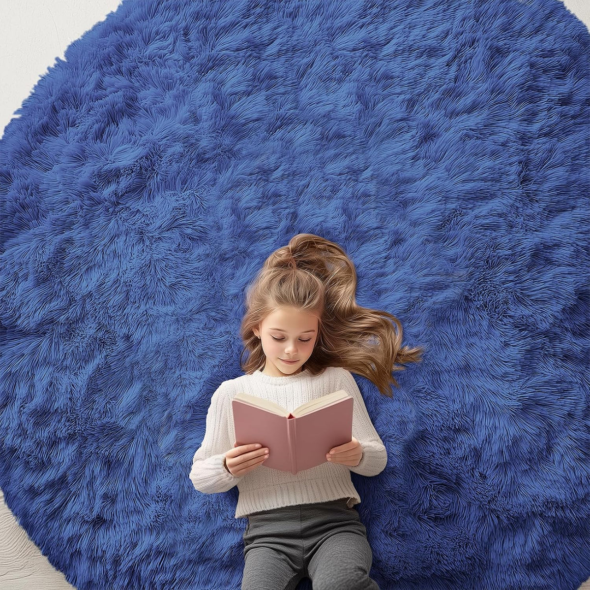 OLANLY Beige Round Rugs for Bedroom - Machine Washable, 4 ft Circle Area Rugs for Living Room, Soft and Fluffy Shaggy Carpet for Teen Girls and Boys, Nursery Rooms, Dorms, Home Decor Aesthetic
