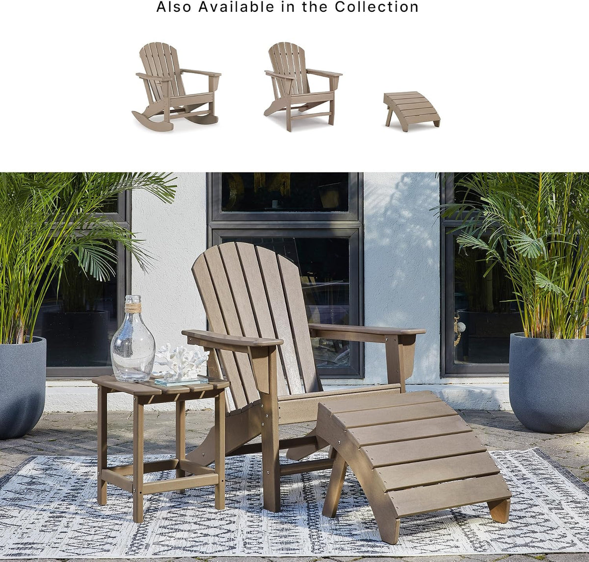 Signature Design by Ashley 1-Piece Outdoor Side Table, Driftwood | Durable weather resistant HDPE, Self-draining slatted top, Compact 15x19-inch footprint, Sundown Treasure Series