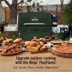 Ninja FlexFlame Grill & Smoker, Electric & Propane, 5-in-1, Green, PG301GN | Ninja FlexFlame is a 5-in-1 grill, smoker & griddle with precise 200-600°F control, fitting 3 chickens or 4 rib racks
