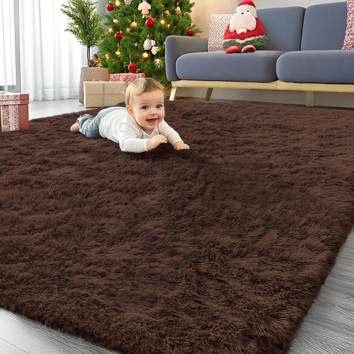 OLANLY Beige Round Rugs for Bedroom - Machine Washable, 4 ft Circle Area Rugs for Living Room, Soft and Fluffy Shaggy Carpet for Teen Girls and Boys, Nursery Rooms, Dorms, Home Decor Aesthetic