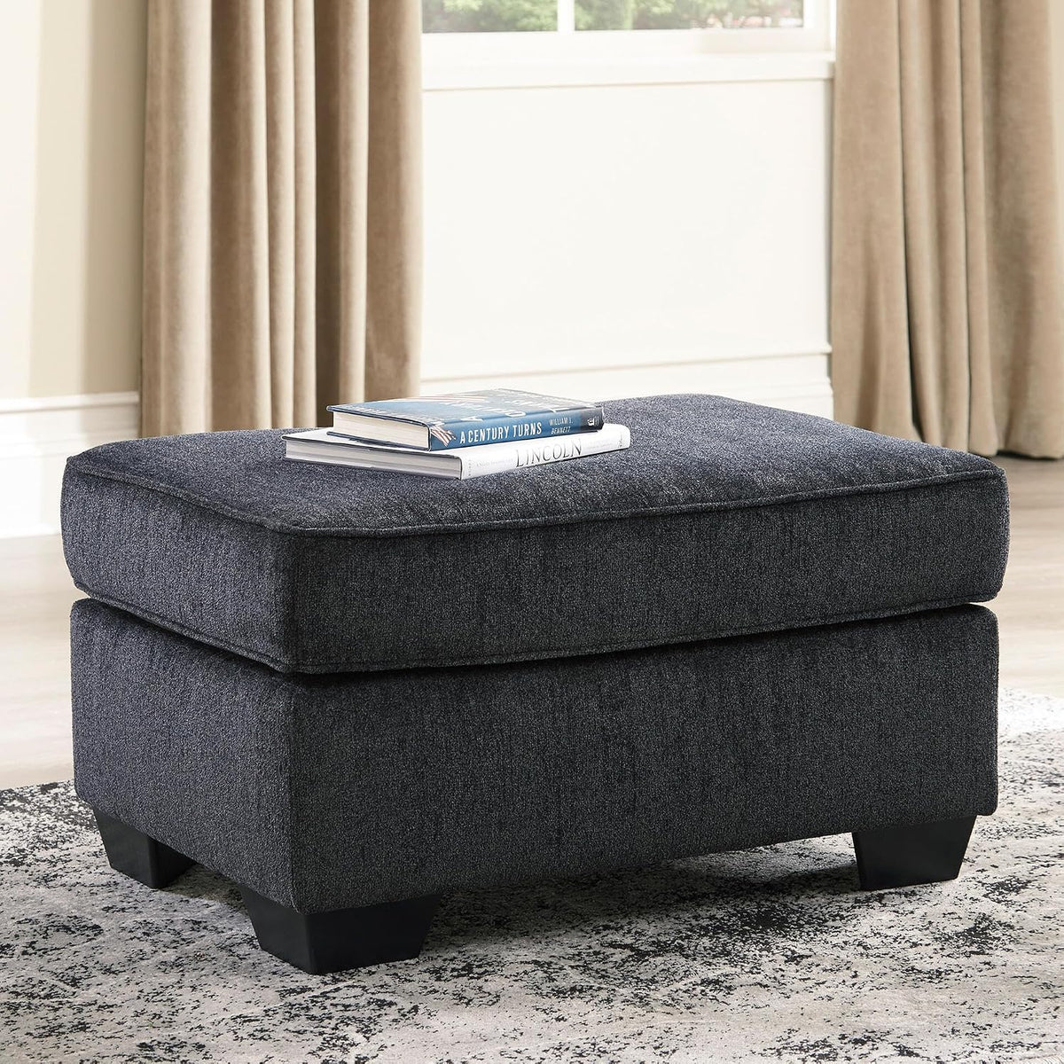 Signature Design by Ashley Rectangular Chenille Living Room Ottoman, Gray | Plush slate-toned polyester upholstery, Sturdy reinforced frame, 34x24-in profile for casual spaces, Altari Series