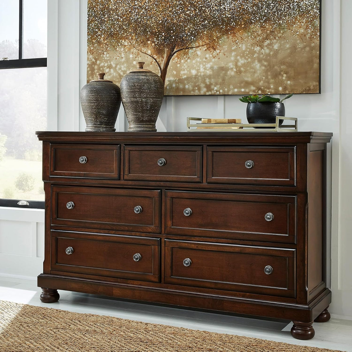 Signature Design by Ashley Porter 7-Drawer Wood Bedroom Dresser, Brown | Traditional chest of drawers, Hidden jewelry tray, Cedar-lined bottoms, Organized bedroom storage