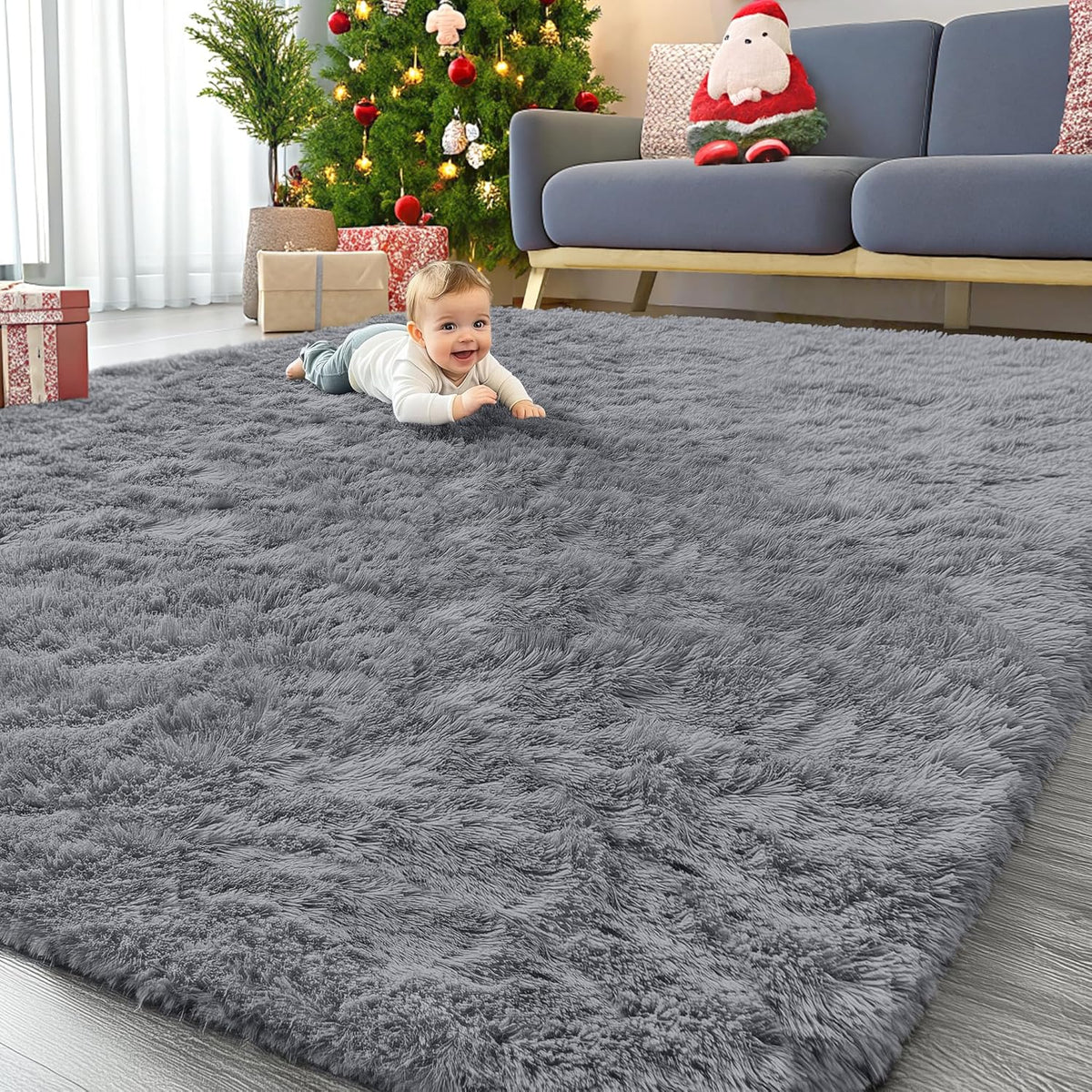 OLANLY Beige Round Rugs for Bedroom - Machine Washable, 4 ft Circle Area Rugs for Living Room, Soft and Fluffy Shaggy Carpet for Teen Girls and Boys, Nursery Rooms, Dorms, Home Decor Aesthetic