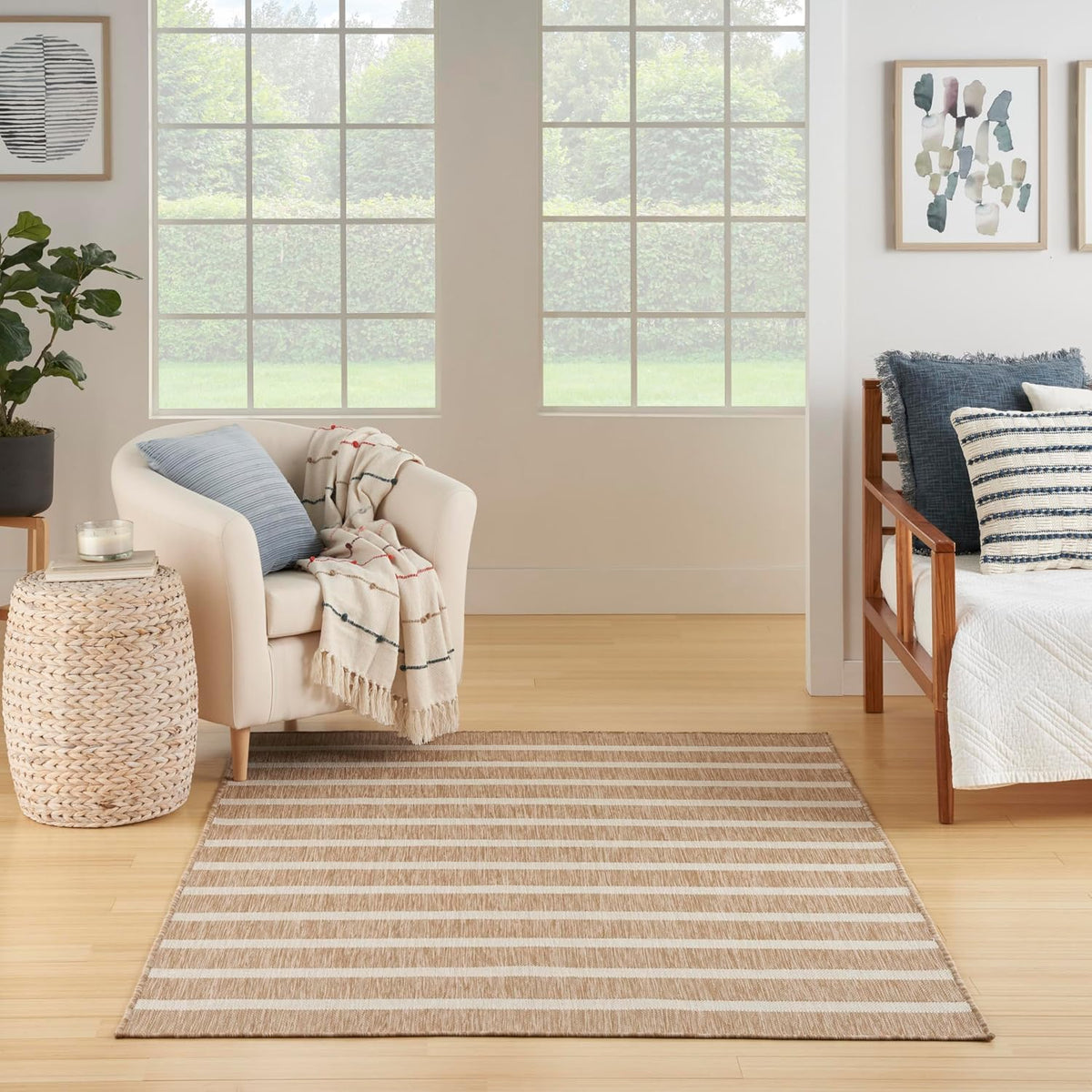 Nourison Home Positano Beige Ivory 7' x 10' Area Rug - Easy Clean, Non Shedding, Bed Room, Living Room, Dining Room, Kitchen (7' x 10')