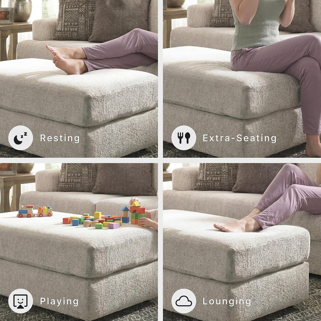 Signature Design by Ashley Soletren Oversized Ottoman, Stone | Plush stone beige chenille upholstery, Wood and engineered wood frame, 48-inch rectangular living room footprint