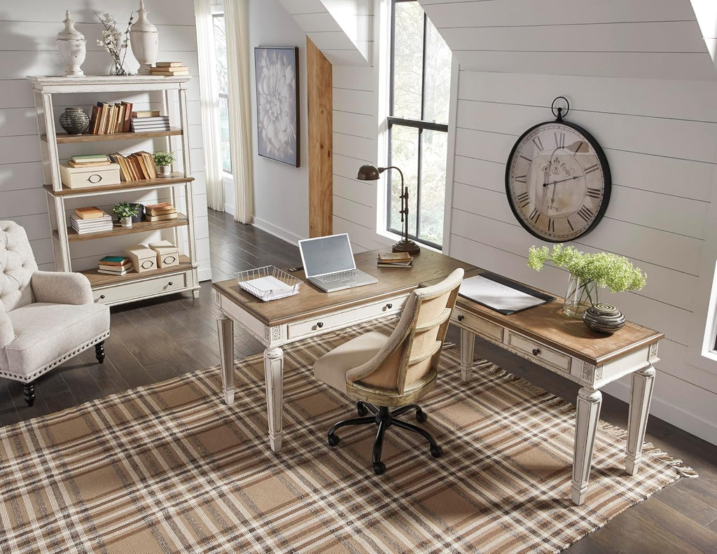 Signature Design by Ashley 60" Farmhouse Home Office Desk, Chipped White